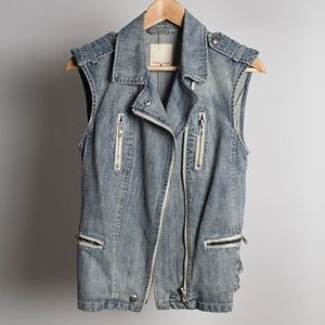 REBECCA TAYLOR Denim Multi Zipper Moto Vest XS